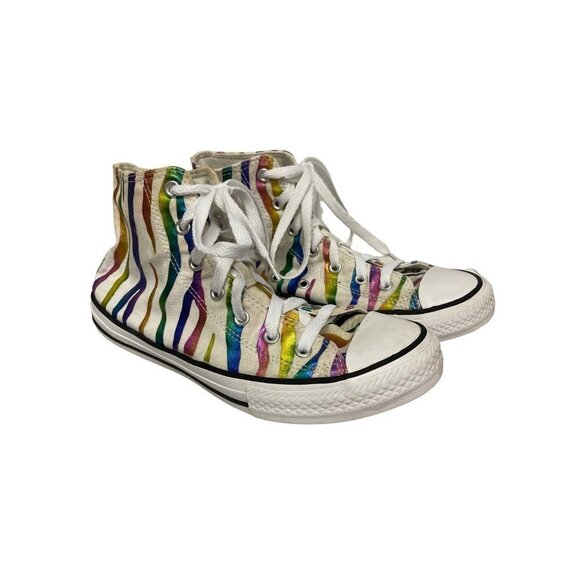 Converse Chuck Taylor White Rainbow Zebra Stripe High Top Basketball Shoes Women - Picture 1 of 9